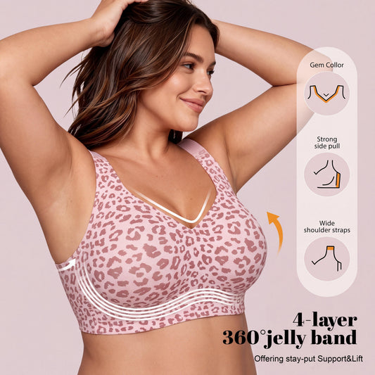 OIUY Plus Size Wireless Bra Full Coverage Jelly Bra, Strong Support, Side Smoothing, Soft Comfort Everyday Bra，Seamless Bra