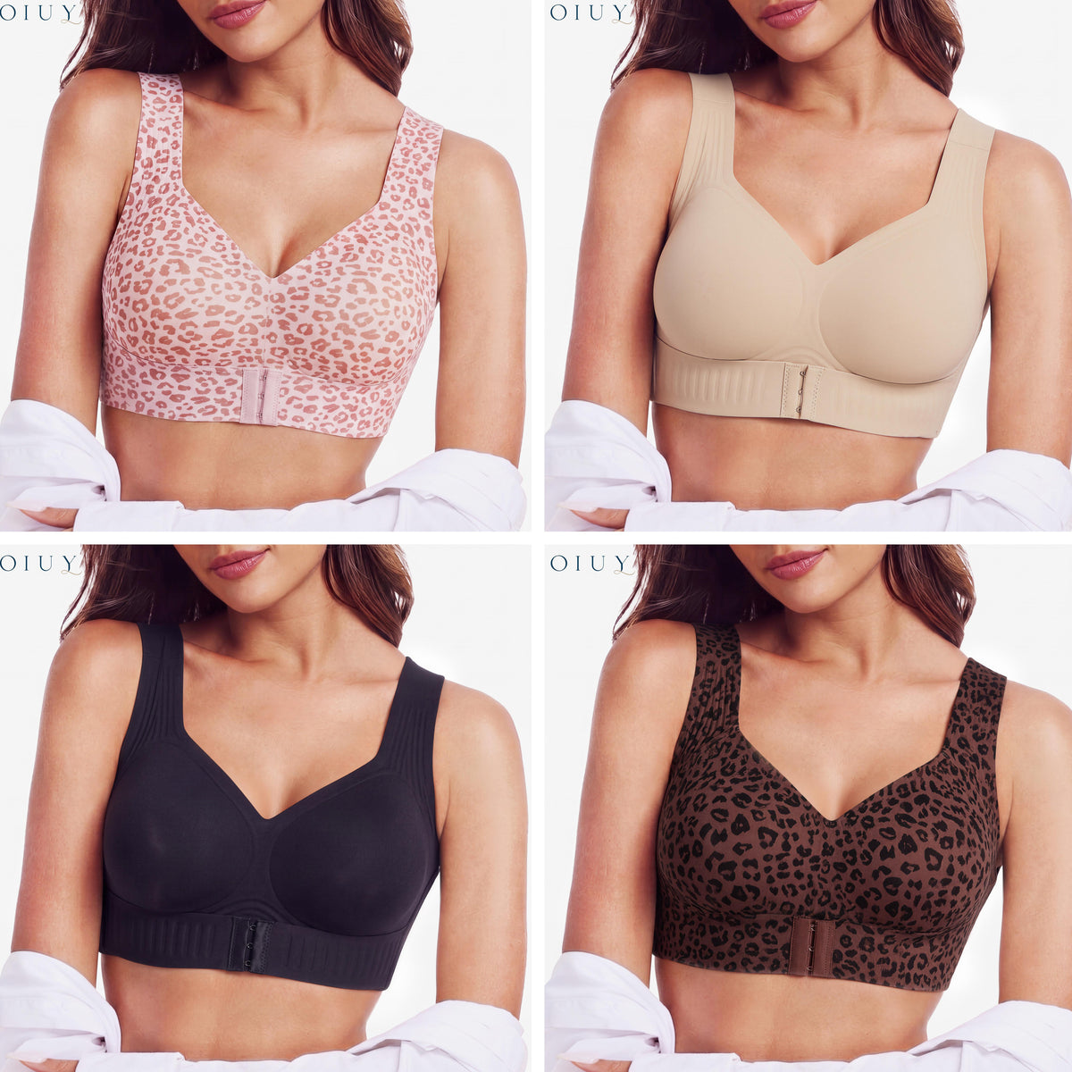 OIUY | Leopard Jelly Bra, Wireless Seamless Bra, Natural Lift Push Up Effect, Ultra Soft Second Skin Comfort
